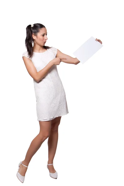 Retro girl in a white dress — Stock Photo, Image