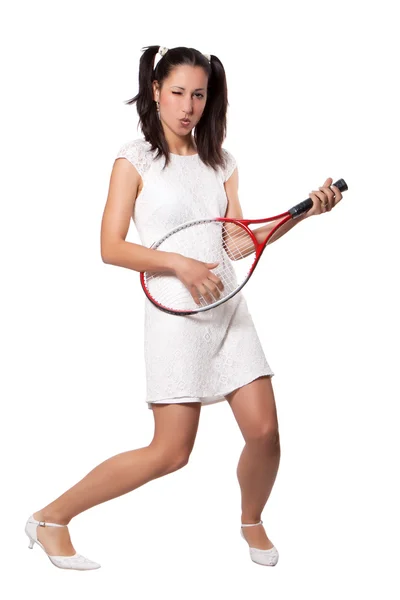 Retro vrouw met een tennisracket — Stockfoto