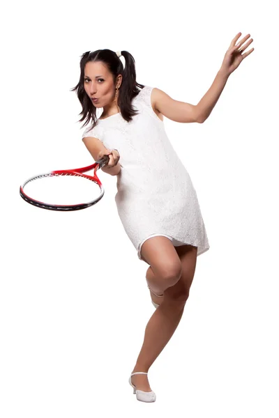 Retro kobieta z rakietę tenisową — Zdjęcie stockowe