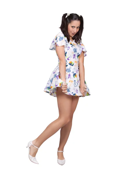 pigtails retro renkli elbiseli bir kız