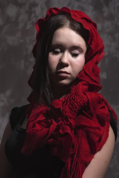 Girl with red scarf — Stock Photo, Image