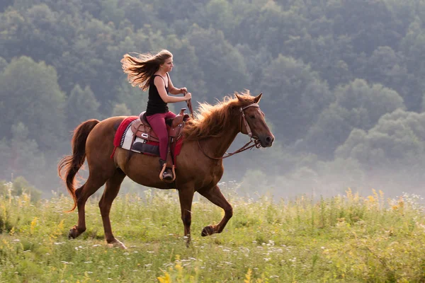Νεαρό κορίτσι με ένα άλογο — Φωτογραφία Αρχείου