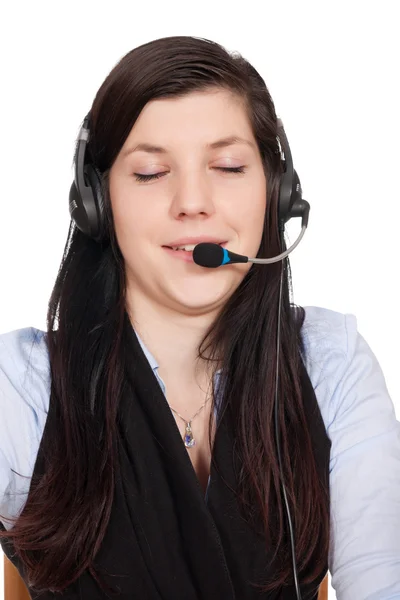 Jeune femme avec casque — Photo