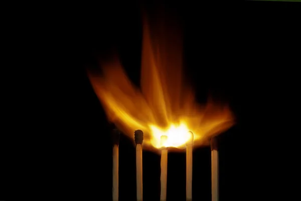 Brandende houten lucifers — Stockfoto