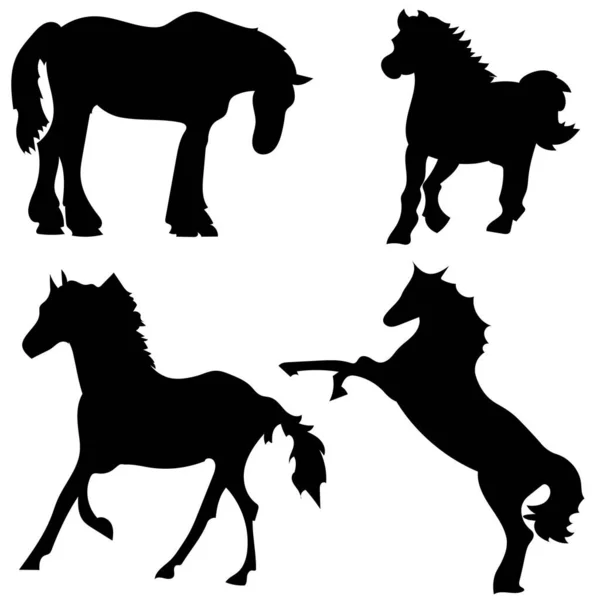 Wild Krásné Koně Silueta Set — Stockový vektor