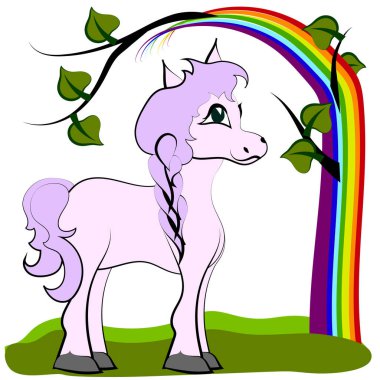 Gökkuşağı ağacıyla şirin bir midilli..