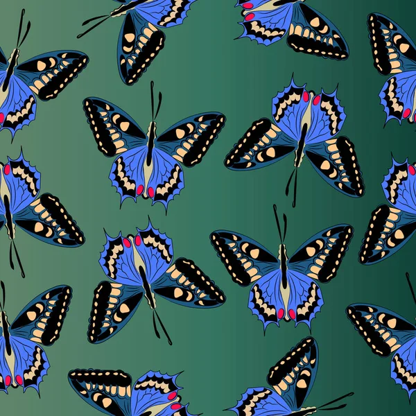 Abstrakte Blaue Schöne Schmetterlinge Nahtloses Muster — Stockvektor