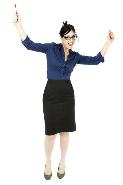 Cheering Business Woman — Stock Photo, Image