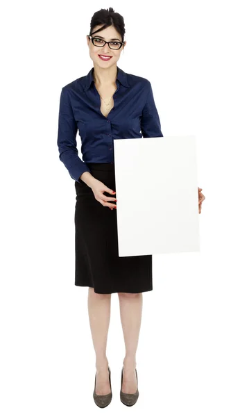 Business woman holding tecken — Stockfoto