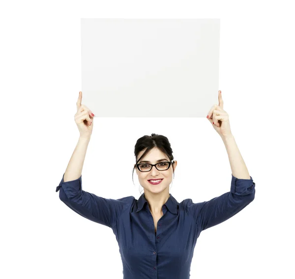 Business Woman Holding Sign — Stock Photo, Image