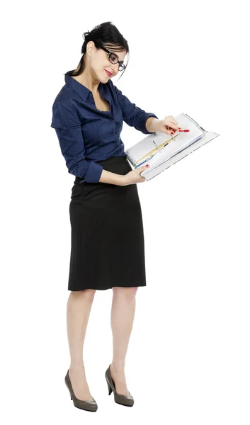 Mulher de negócios arquivo de leitura — Fotografia de Stock