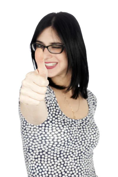 Isolated Thumbs-up Winking Woman — Stock Photo, Image
