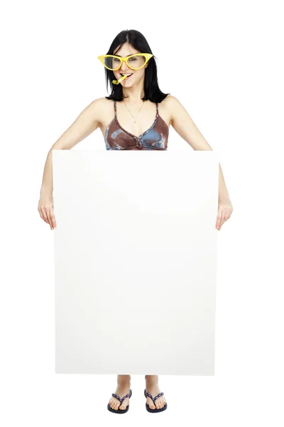 Party Girl Holding Sign — Stock Photo, Image
