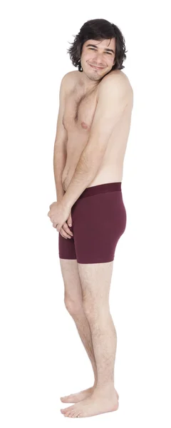 Isolado Timid Underwear Guy - Vista lateral — Fotografia de Stock