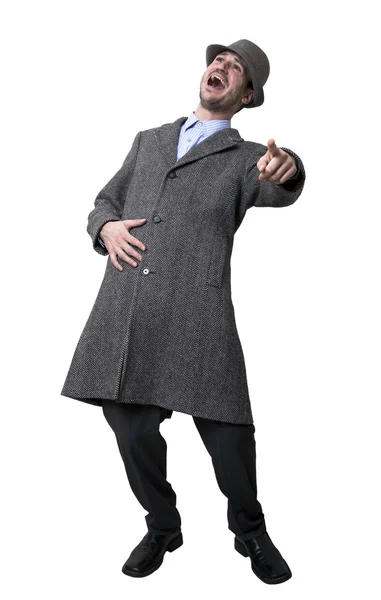 A person dressed in a gray overcoat and a gray hat — Stock Photo, Image