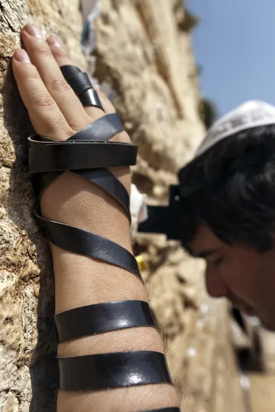 Joodse man bidden op de westelijke muur — Stockfoto