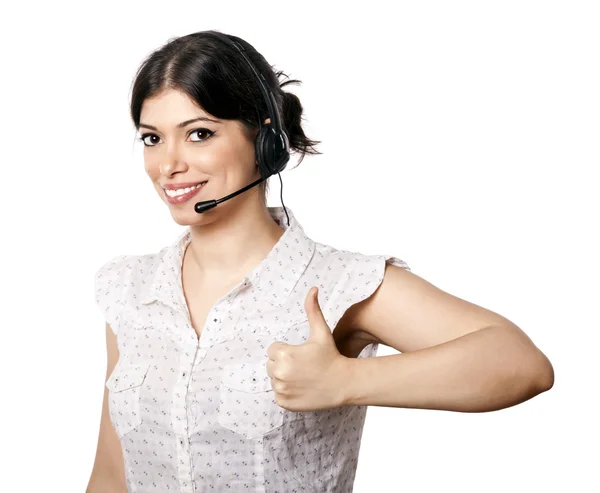 Isolated Call Center Woman Thumbs Up — Stock Photo, Image