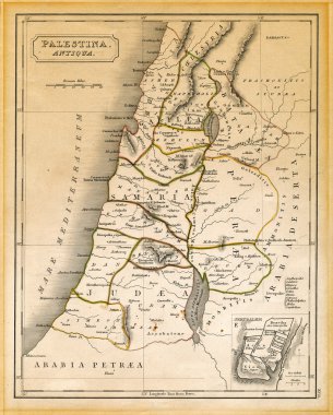 Ancient Palestine Map Printed 1845 clipart