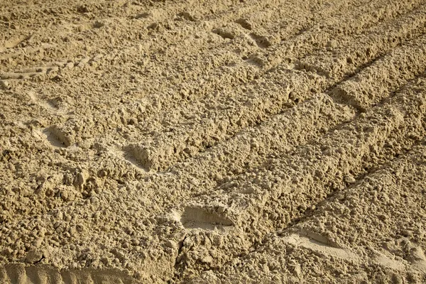 Fußabdrücke und Spuren im Sand — Stockfoto