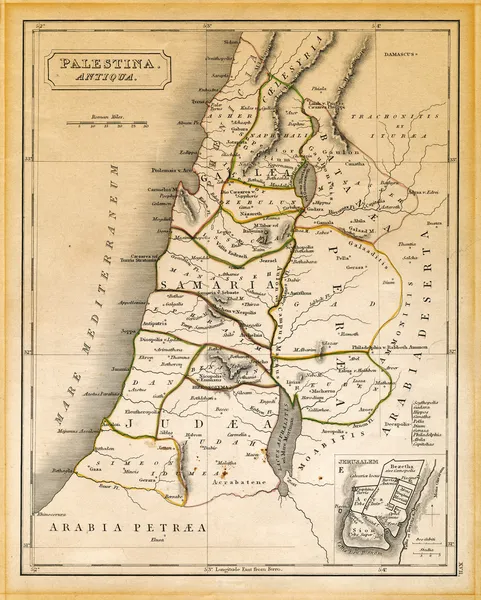 Mappa dell'antica Palestina Stampata 1845 — Foto Stock