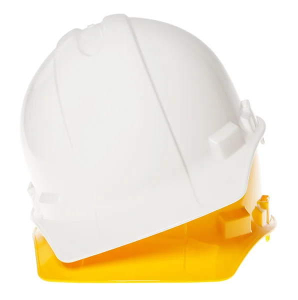 Cappello rigido isolato - Frontale Bianco e Giallo — Foto Stock