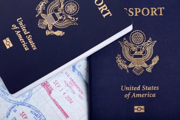 American Passports and Immigration Stamps Background — Stock Photo, Image