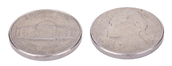 アメリカの 5 セント硬貨の双方 — ストック写真
