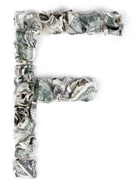 Letter F - Crimped 10 us dollar Bills — Stock Photo, Image