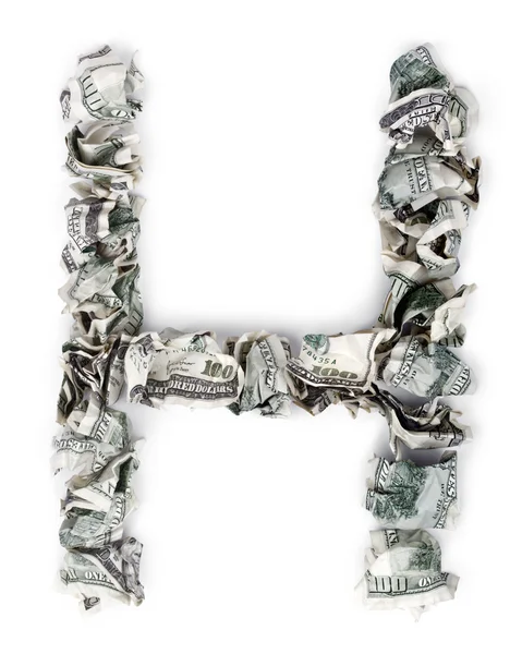 Letter H - Crimped 100 us dollar Bills — Stock Photo, Image