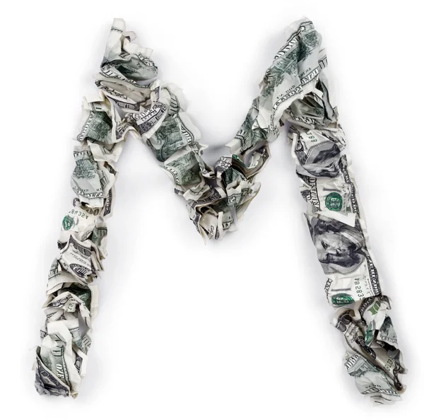 Letter M - Crimped 100 us dollar Bills — Stock Photo, Image