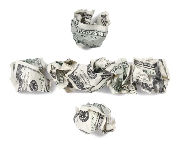 Division Sign - Crimped 100 us dollar Bills — Stock Photo, Image