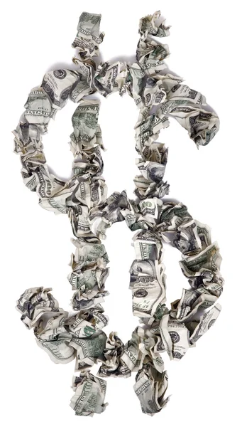 Dollar Sign - Crimped 100 us dollar Bills — Stock Photo, Image