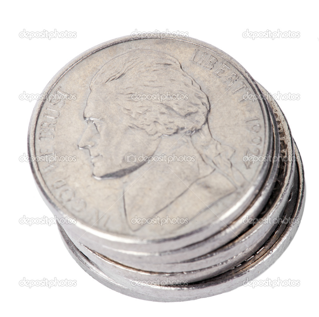 Isolated Nickel Coins Stack