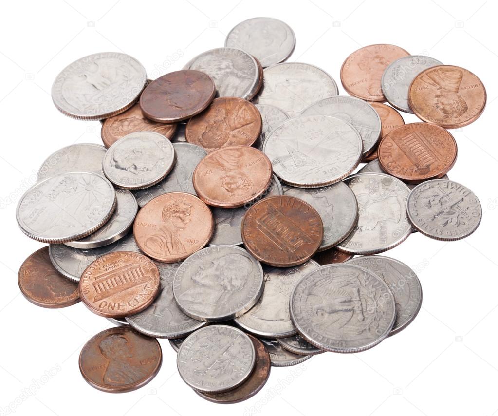 Isolated US Coins Pile