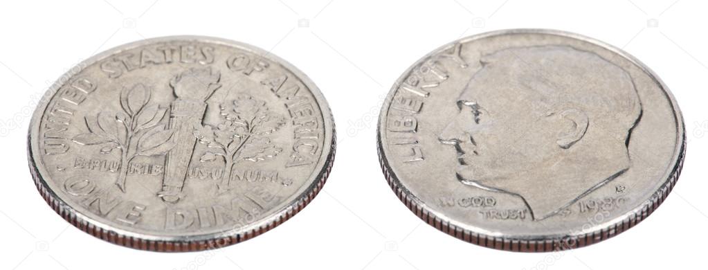 Isolated Dime - Both Sides High Angle Stock Photo