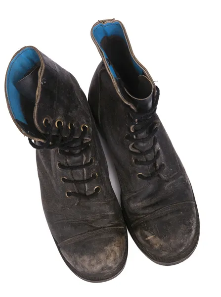 Isolado usado botas do exército vista superior — Fotografia de Stock