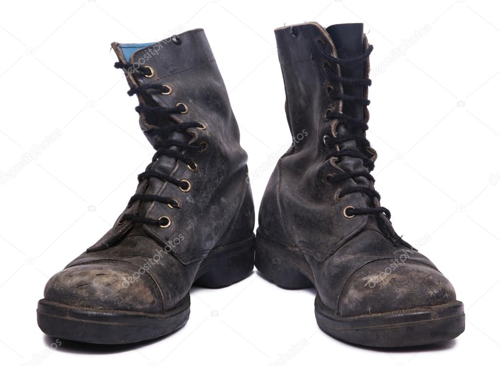 Isolated Used Army Boots - Frontal