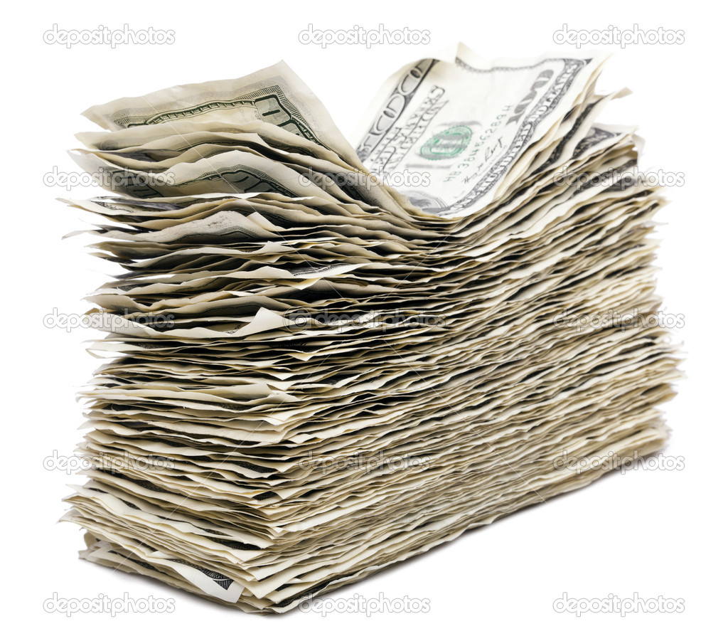 Isolated Wrinkled 100 US dollar Bills Stack