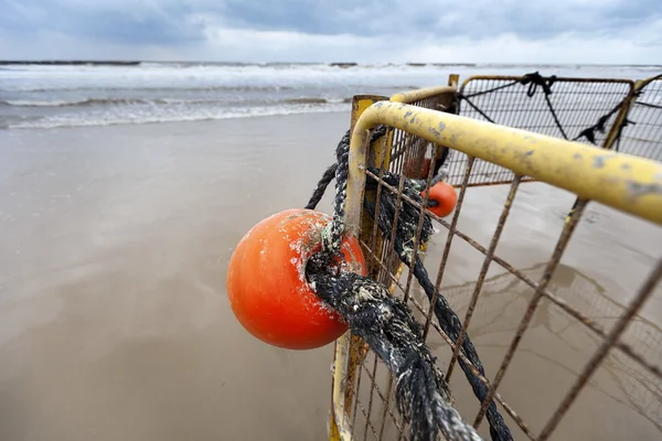 Winter Beach Buoy and Fence — Stock Photo, Image