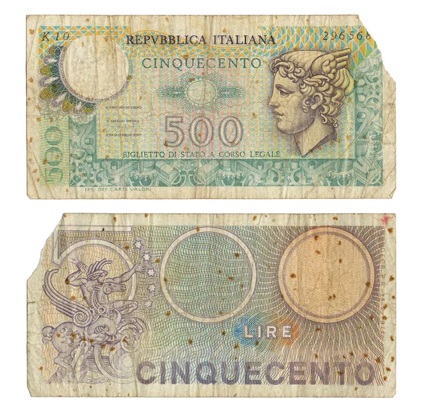 Припинено італійський 500 Лір гроші Примітка — стокове фото