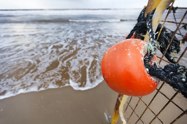 Winter Beach Buoy and Fence — Stock Photo, Image