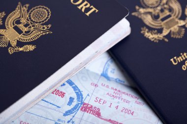 Amerikan pasaportu ve Göçmenlik pullar arka plan
