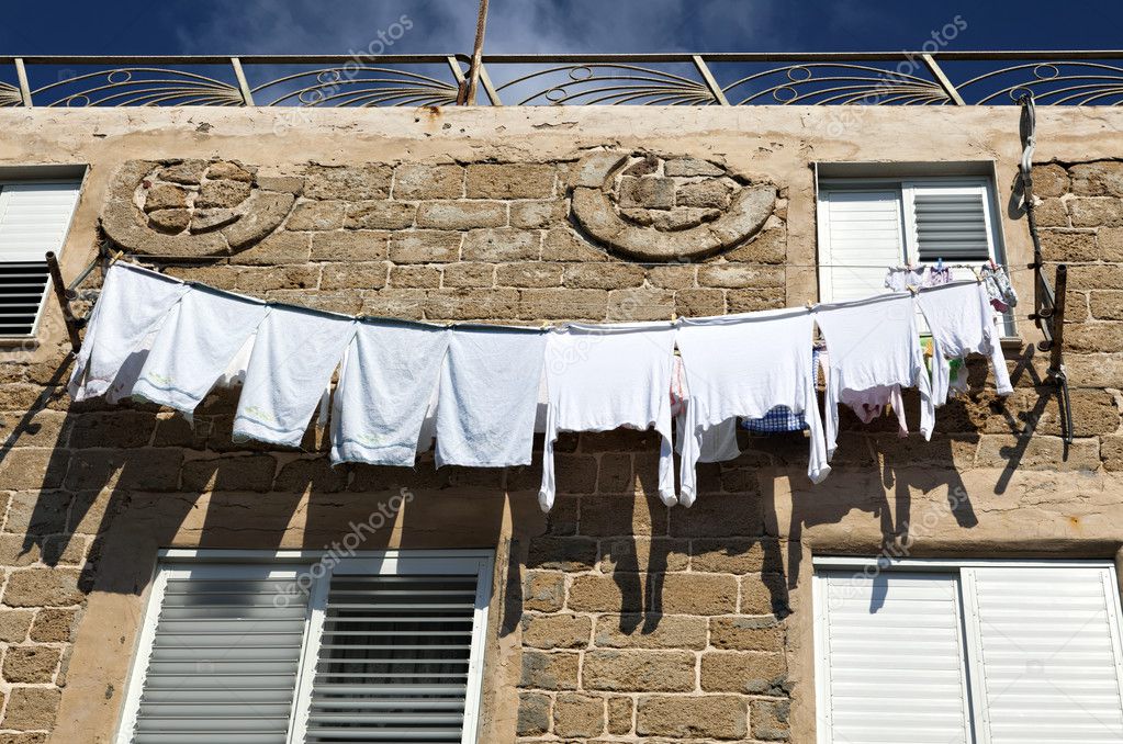 White Laundry Drying on the Clothline