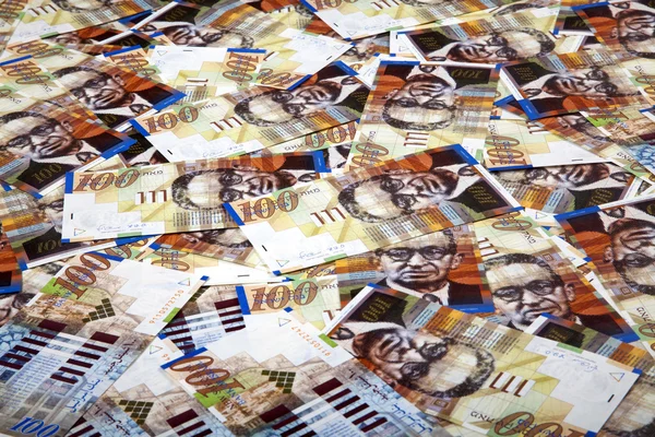 One Hundred Shekels Bills Messy Background — Stock Photo, Image