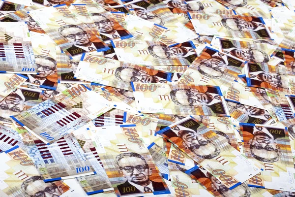 One Hundred Shekels Bills Messy Background — Stock Photo, Image