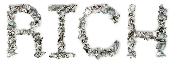 Rich - Crimped 100 dollar Bills — Stock Photo, Image