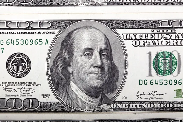 Benjamin franklin 100 dollar bill portrét — Stock fotografie
