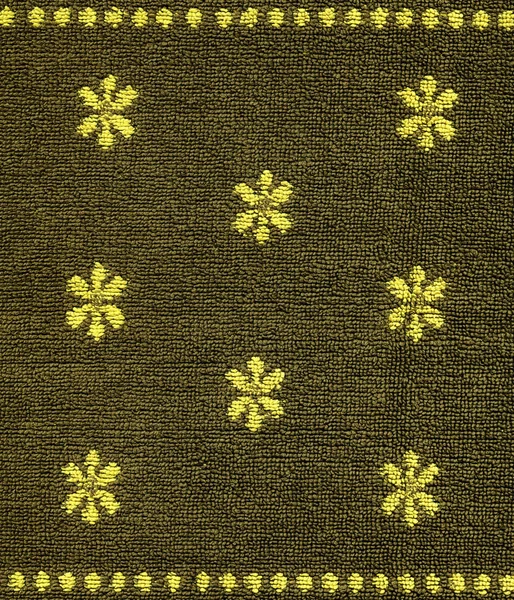 Texture en tissu de coton kaki avec motifs jaunes — Photo