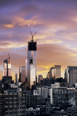Kış günbatımı özgürlük Kulesi alt manhattan yeni york