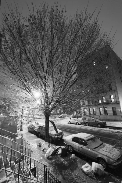 Snow in Harlem Manhattan New-York Black & White — Stock Photo, Image